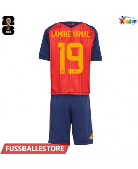 Günstige Spanien Lamine Yamal #19 Heimtrikotsatz Kinder WM 2026 Kurzarm (+ Kurze Hosen)